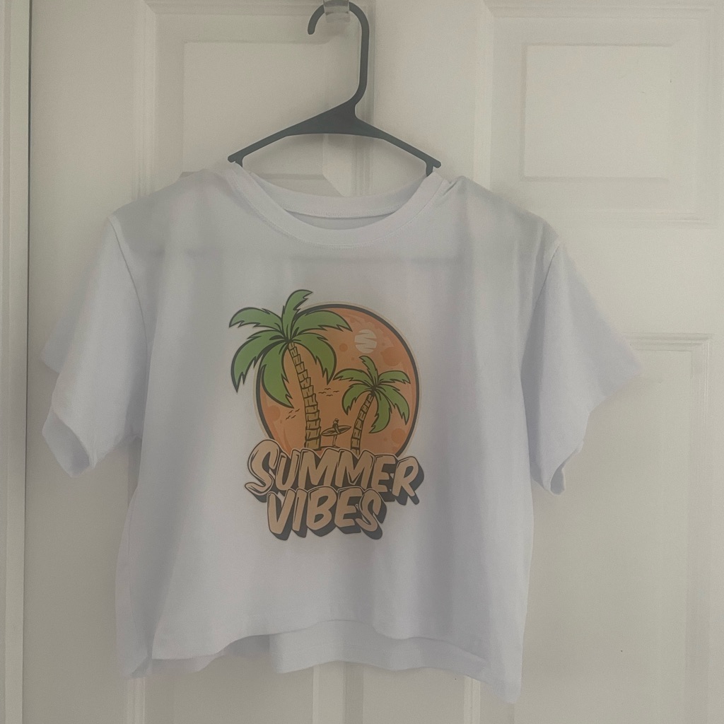 White Print Crop Top No Tag No Brand One Size